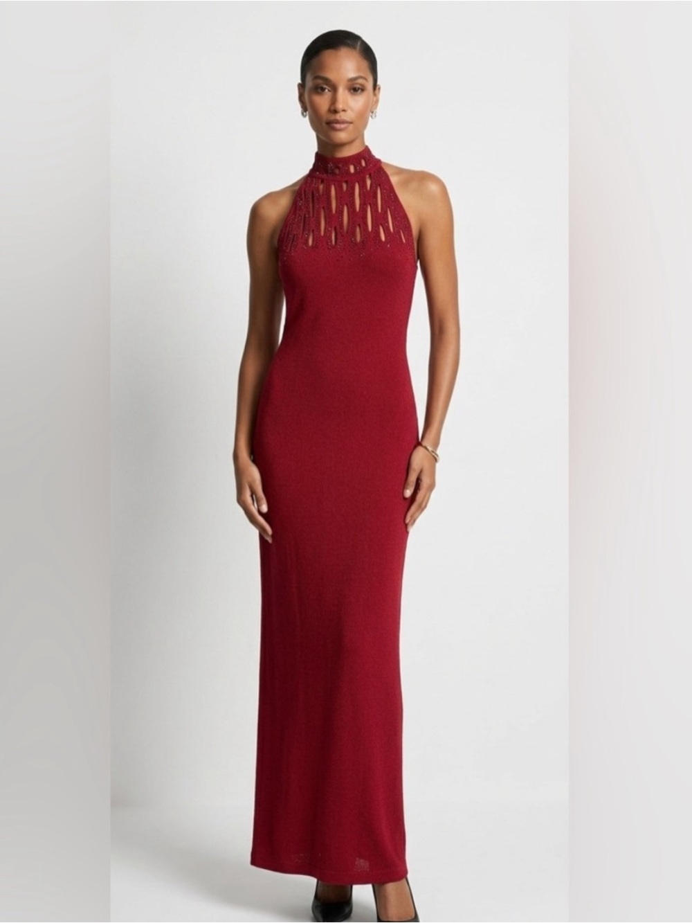 St. John Halter neck Evening Red Dress